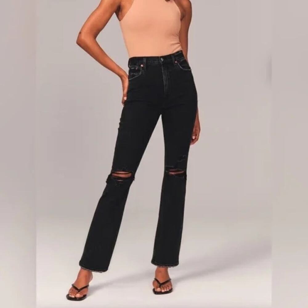 Abercrombie & Fitch 90s Straight Ultra High Rise Grey Black Jeans Denim